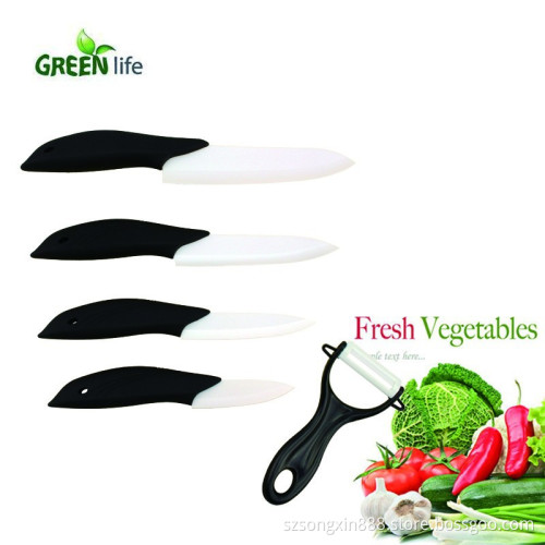 Promotional 6-Pieces Ceramic Knife Set with/ABS handle with acrylic block,classic design white blade and black handle